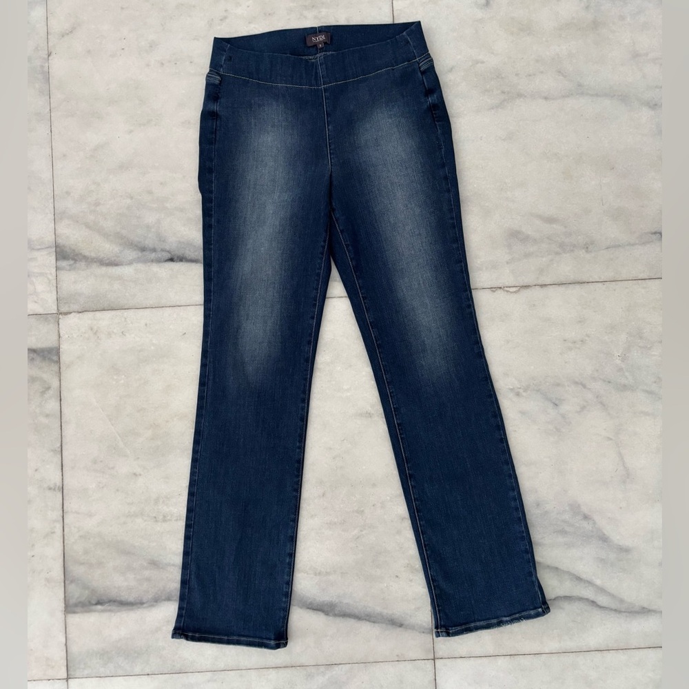 NYDJ Jeans Blue Lift & Tuck Raw Hem Stretch Pull On Straight Leg Women 2 Classic